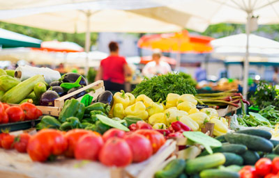 Food market stall with a variety of vegetables