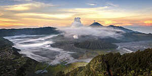 view of Mount Bromo Volcano, the famous place for traveller, at sunrise , East Java, Indonesia