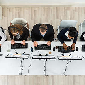 Call center operators working in an office.
