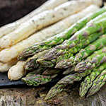 New harvest of white and green asparagus vegetable in spring season.